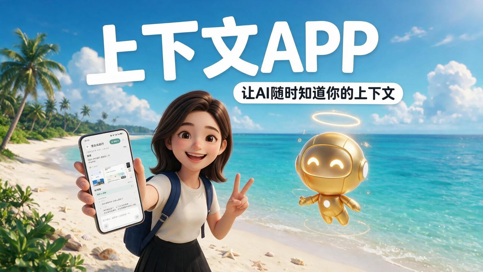 上下文产品短剧封面：旅行中的女孩与 AI 伙伴